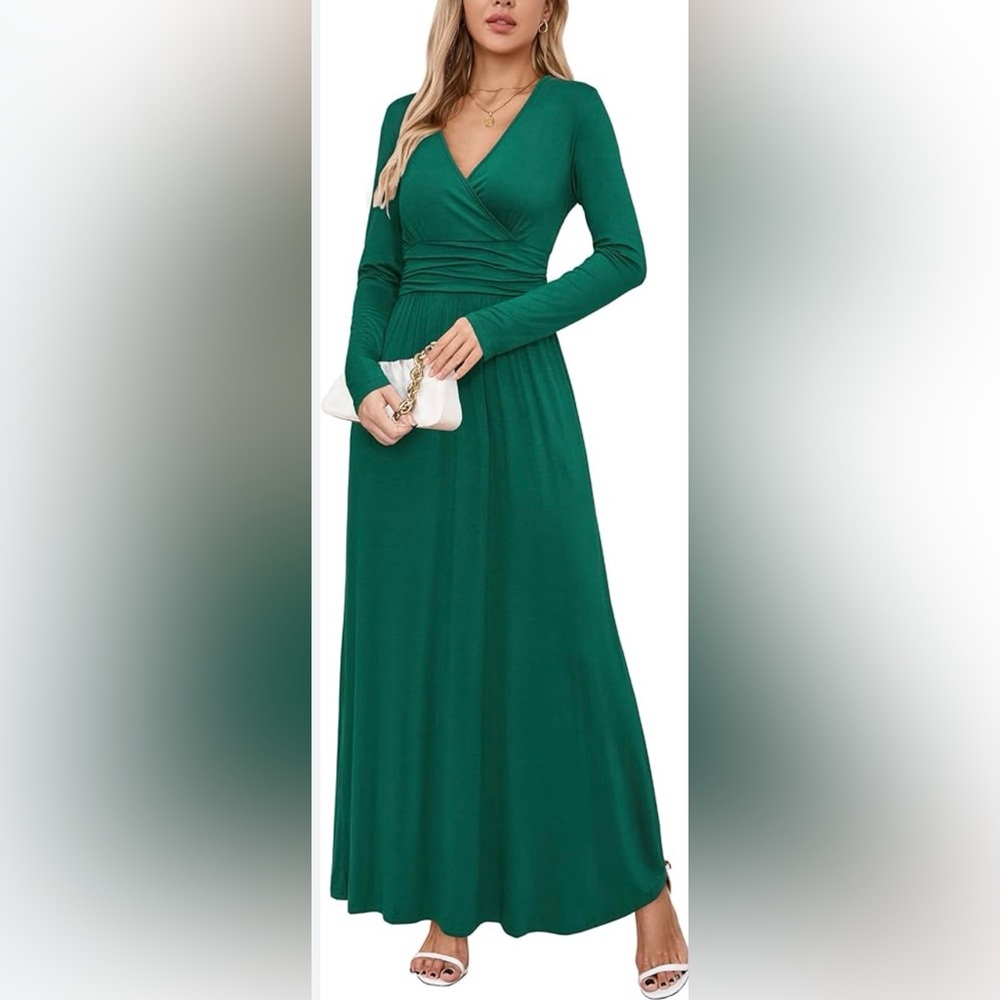 OUGES Women's Long Sleeve V-Neck Wrap Waist Maxi … - image 1